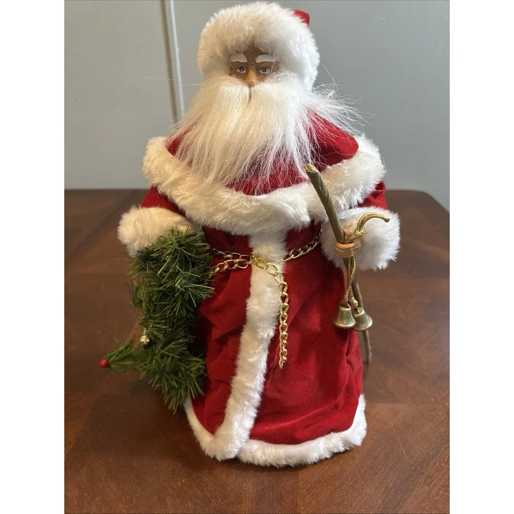 Vintage Christmas Santa Claus Tree Topper‎ Standing Velvet Robe Long Beard 15
